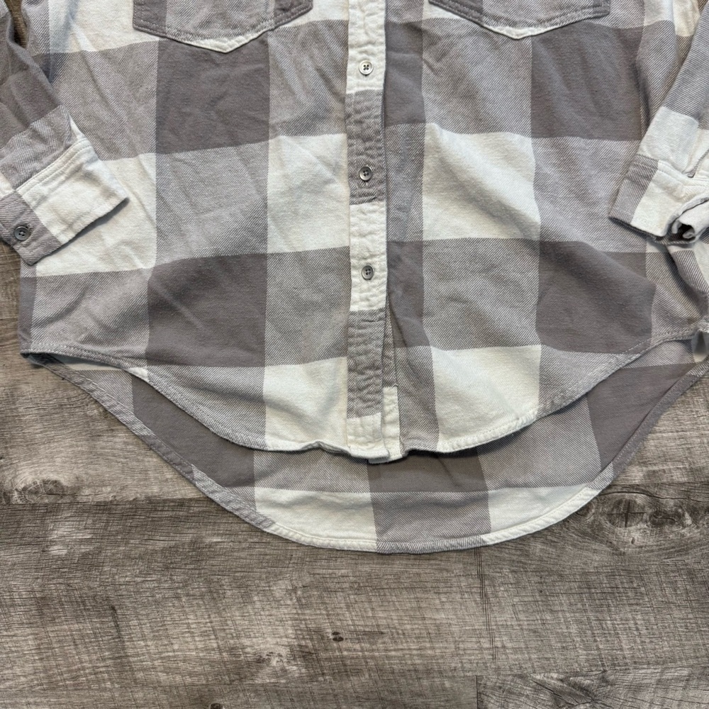Aerie Anytime Fave Flannel Oversized Shirt Gray/White Gingham Womens Sz. XXS - Picture 4 of 7
